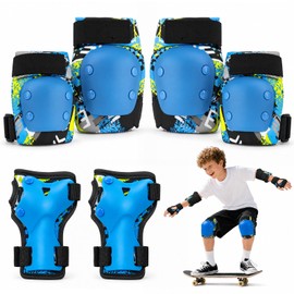 Lafefe Kids Protective Gear Set 6 in 1, Knee Pads Elbow Pads Wrist Guards with PP Shell & EVA Cushion, Adjustable Skating Pads M Size (35–60KG) for Roller Skating Skateboard Cycling (Blue)