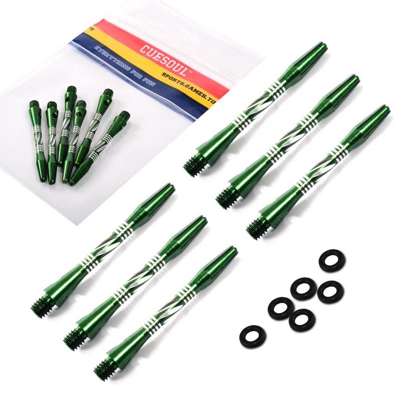 CUESOUL 6-Piece 2BA Medium Aluminum Dart Shaft with O'Ring Green