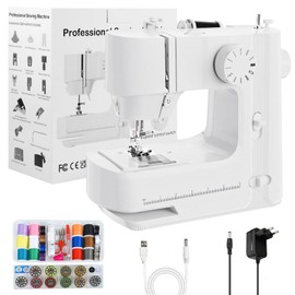Sewing Machine - Sewing Machines for Beginners with Lights, Two Speed Adjustment Mini Sewing Machine with 12 Stitches, Forward&Reverse Knob, Easy to Use Suitable for Clothes,Fabrics, DIY Home (White)