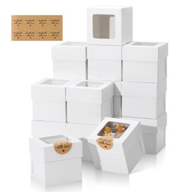 COTOPHER 15Pcs Mini Cake Boxes, 4x4x4 Inches Bakery Boxes with Window, Small Dessert Box Cake Packaging for Pastries, Cookies, Chocolates, Cupcakes, Birthday Party, Wedding