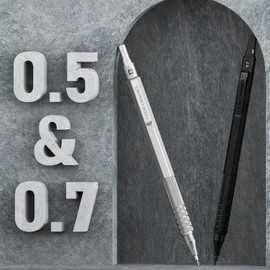 Four Candies 4PCS Metal Mechanical Pencils Set with Case, 0.5mm & 0.7 mm Artist Pencil with 8 Tubes (480PCS) HB Lead Refills, 3 Erasers,9 Eraser Refills For Writing Drafting, Drawing, Black&Silver