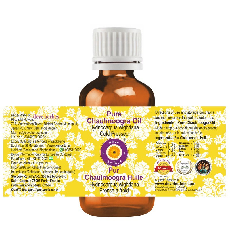 Deve Herbes Pure Chaulmoogra Oil (Hydnocarpus wightiana) Natural Therapeutic Grade