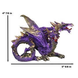 Ebros Gift Semi Metallic Volcano Purple with Gold Streaks Twilight Hydra Two Headed Dragon Guardian Crouching in Attack Figurine Myth & Legends Collectible Sculpture Decor