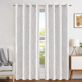 BUHUA Blackout Curtains 84 Inches Length,Thermal Curtain for Bedroom 2 Panels Set,Room Darkening Curtains with Shinny Wave Vine,52W×84L Greyish White