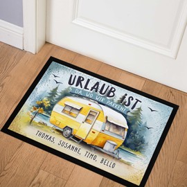 SpecialMe® Doormat Camping Saying Urlaub ist da wo wir parken Caravan with Name Family Non-Slip & Washable Black 60 x 40 cm