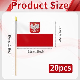Pack of 20, Handheld Polish Flags 5x8 Inch – Small Poland Country Flag on Wooden Sticks with Gold Spear Top, Mini PL National Flag for Independence Day, Parades, Patriotic Decorations