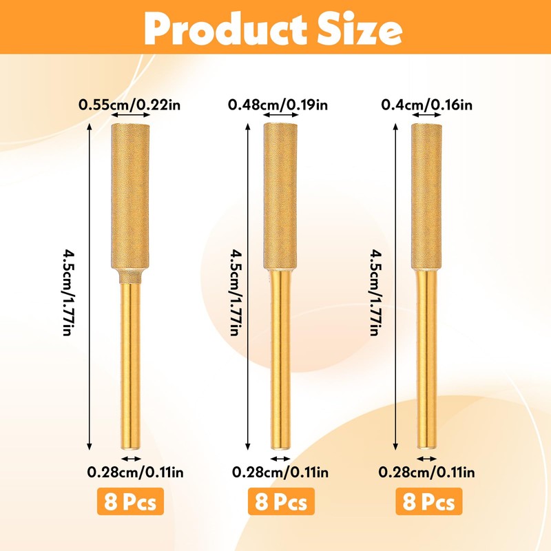 Quilax 24 Chainsaw Sharpening Bits,3 Sizes Titanium Plated High Hardness