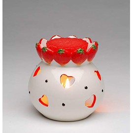 Fine Ceramic Red Heart Strawberry Tart Burner Tea Light Candle Holder (Include Tea Light Candle), 4-1/4"