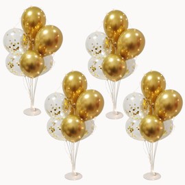 MYZSBRDM 4Sets Gold Balloons Stand,Gold Balloons Stands for Table,Gold Balloons Centerpieces for Tables for Birthday,Baby Shower,Wedding,Anniversary Table Party Decorations.（With light string）