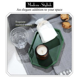 Shinowa 8" Small Octagon Bathroom Vanity Tray, Resin Decorative Perfume Tray Jewelry Ring Dish Tray,Vanity Tray for Bathroom Candle Perfume Soap Shampoo, Green Marble