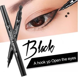 Eyeliner Stamp - OCHILIMA Double-sided Liquid Eyeliner Pen with Eye Makeup Stamp, Waterproof, Double Sided & Long Lasting Seal Tattoo Makeup Tool Red Black No smudge (Moon/Star）Shape Stamp Pen 2 Pcs