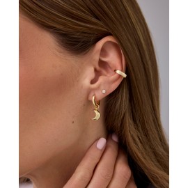 PAVOI Rhodium Plated Huggie Moon Dangle Huggie Earrings for Women | Charm Earring Pair