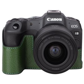 MUZIRI KINOKOO Canon EOS R8 Case, Retro Style Genuine Leather Case for Canon EOS R8/EOSR8 Camera Bottom Protective Case - with Handle and Bottom Opening Design, Green, vintage