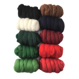 Christmas - 250gm Pack of 10 Merino Wool Tops for Needle & Wet Felting and Spindle Spinning