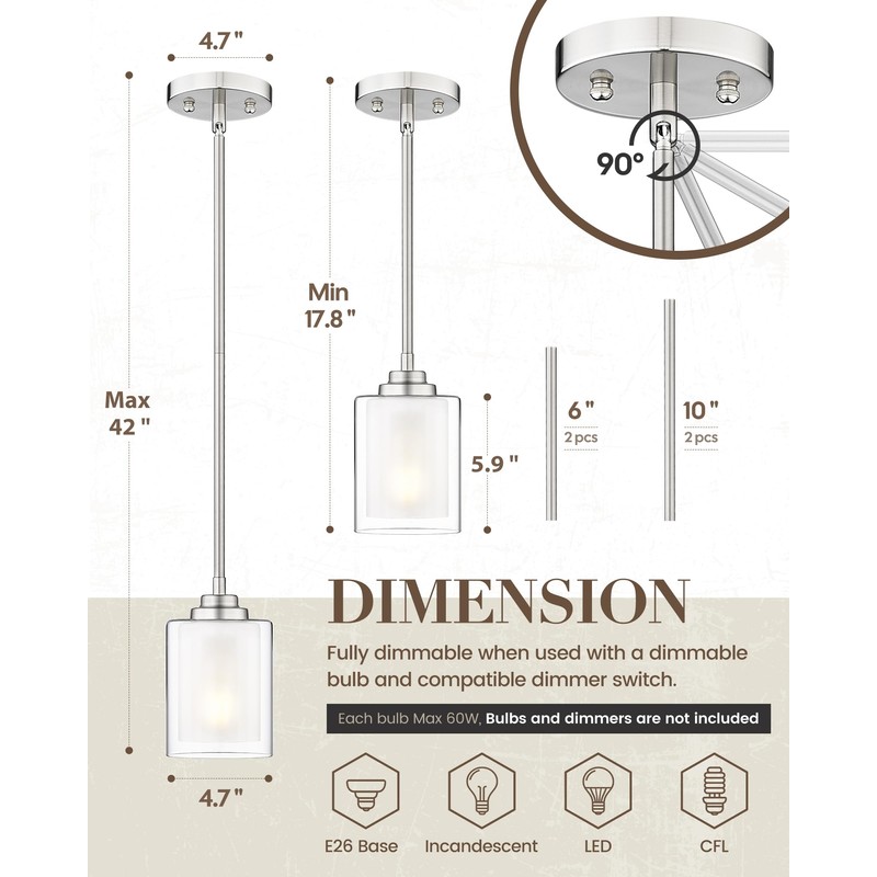 TENGXIN Modern Pendant Light,Brushed Nickel Modern Pendant Light for Kitchen