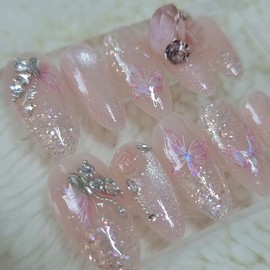 Pure Rose Pink Handmade Nail Tips - Long Ballerina / 퓨어 로즈 핑크 수제네일팁 - 롱발레리나