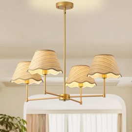 Giutna 31" Large Rattan Hand-Woven Chandelier, 4-Light Rattan Boho Large Pendant Light Fixture Wicker Dining Room Ceiling Light Fixture Chandelier Adjustable for Kitchen Island Hallway Living Room