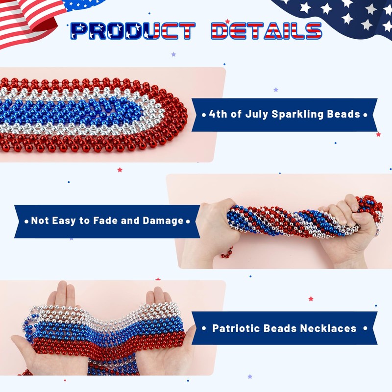 SHAOQINLIN 24 Pcs Patriotic Bead Necklaces, 4th of July Beads
