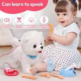 Piashow Running Dog Toy for Children, Robot Dog Running, Tongue Out, Singing, Speaking and Barking, Interactive Electronic Pets, Children's Gift (Samoyed)