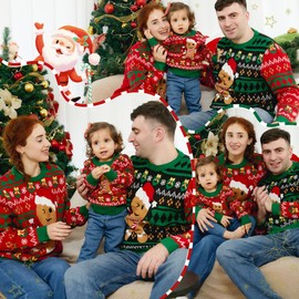 Simplee kids Ugly Christmas Sweater Family Matching Outfits for Baby Boy Toddler Girl Holiday Party Knitted Pullover