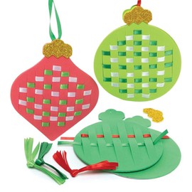 Baker Ross FE997 Christmas Bauble Weaving Kits - Pack of 6, Introductory Sewing for Beginners, Make Your Own Christmas Decoration, Ideal Kids Arts and Crafts Project