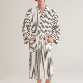 QYFHJGFR Soft Terry Kimono Bathrobe for Women and Men,Luxury Cotton Terry Cloth Robe， Comfortable Loungewear Nightwear(Size:XL,Color:White Black)