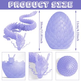 FANGHENG 3D Printed Dragon Egg Mysterious Dragon Toy Realistic Movable Dragon Flexible Joints Surprise Easter Dragon Eggs Desk Toy (Crystal Purple)