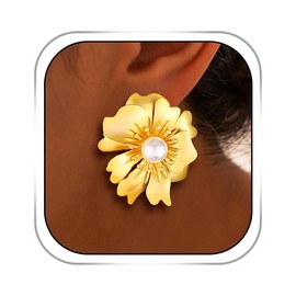 Bemous Flower Earrings Gold for women Pearl Petal Earrings Stud Chunky Drop Earrings Jewery (Stud)