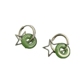 Y2k Star Earrrings Aesthetic Small Jade Star Hoop Earrings for Women Five-pointed star earrings in imitation of jade earrings (round 1)