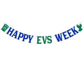 Happy EVS Week Banner - Environmental Services Week Decor, Happy EVS Week Appreciation Party Decorations Green Blue Glitter