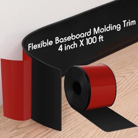 Frienda 4 Inch x 100 ft Flexible Baseboard Molding Trim Peel and Stick Vinyl Wall Base Cove Base Self Adhesive Rubber Vinyl Wall Base, Black