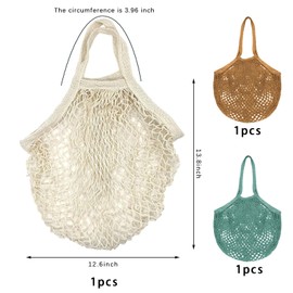 Eowppue Pack of 3 Shopping Net Fruit Vegetable Large Net Bag Tote Bag Reusable Shopping Bag Net Foldable Mesh Bag Portable Mesh Bag Cotton Shopping Net Bag for Shopping Market