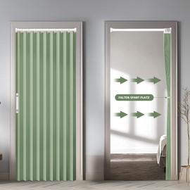 Magnetic Blackout Door Curtain, Foldable Room Divider for Bathroom/Bedroom/Living Room, Accordion Design (Green)