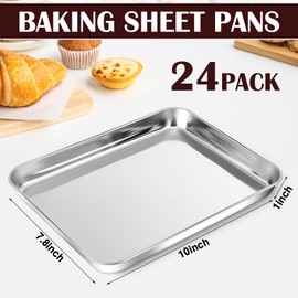 meekoo 24 Pcs Baking Sheet Pan Cookie Sheet Set for Oven Stainless Steel Trays Nonstick Small Serving Tray Cake Toaster Metal Food Trays, Oven and Dishwasher Safe(10 x 8 x 1 Inch)
