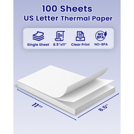 Thermal Printer Paper US Letter Size, 100 Sheets 8.5" x 11" Quick-Dry Thermal Paper, Compatible with A285M M835 M832 M834 M08F M08E and Other Letter Portable Printer