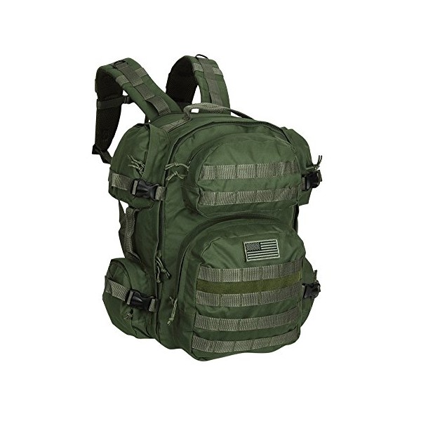 Men's Large OD Green Expandable Tactical Molle Hydration-Ready Backpack Daypack Bag