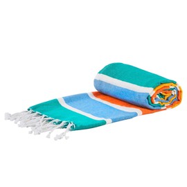 Nicola Spring 1x Multi Stripe 157cm x 87cm Deluxe Cotton Turkish Bath Towel - Lightweight & Absorbent Large Adults Drying Beach Bathroom Gym Shower Sauna