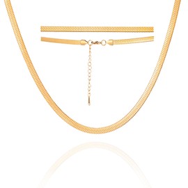 Dreamtimes Snake Chain Necklace for Women and Men Delicate Simple Necklace Gold Choker Necklaces Herringbone Chain Necklaces Snake Chain Choker Necklaces, Stainless Steel, No Gemstone