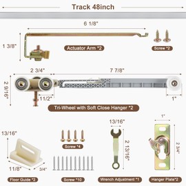 Lashow Pocket Door Top Hanger 2 Direction Soft Close Kit with 48'' Track, Compatible for Johnson 100PDSC Soft-Close & Open Pocket Door Hardware KA030S-1 (New Building)