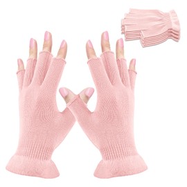 MIG4U Fingerless Moisturizing Gloves, Half Finger Touchscreen Beauty Glove for Eczema, SPA, Dry Hands, Skin Treatment, Summer Sun UV Protection, Pink, 3 Pairs L/XL