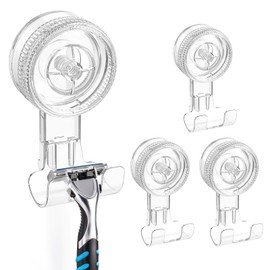 LUXEAR Shower Suction Cup Hooks, 4 Pack Razor Holder for Inside Shower Removable Reusable Wall Hangers for Bathroom Waterproof Powerful Vacuum Suction Cup Hooks for Loofah Towel Robe Bathrobe Kitchen