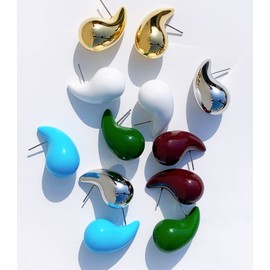 Lightweight Chunky Gold Hoop Earrings for Women, Hypoallergenic 14K Gold Plated Teardrop Open Hoops, Fashion Earrings for Women Trendy (303820white)