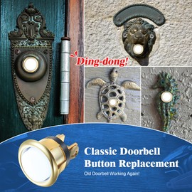 Dreyoo 2 Pack Lighted Doorbell Button Replacement, Easy to Install Wired Doorbell Button Push Door Bell Ringer Kit Round Rim with Lighted Center, White Light (Gold)