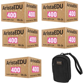 Arista EDU Ultra 400 35mm Black and White Negative Roll Film, 5-Pack, with Camera Bag