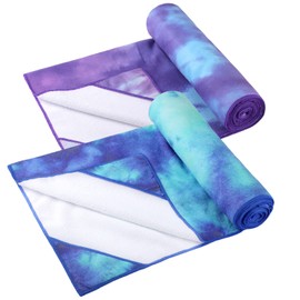 2 Pcs Yoga Towel, Non Slip Hot Yoga Mat Towel 73'' x 25'' Soft Sweat Absorbent Yoga Blanket Multicolor Yoga Accessories Workout Towel for Gym Pilates Yoga (Purple and Green)