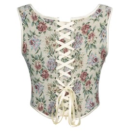 Scarlet Darkness Corset Tops for Women Renaissance Vintage Lace Trim Bodyshaper Corset Pink Floral Size 14