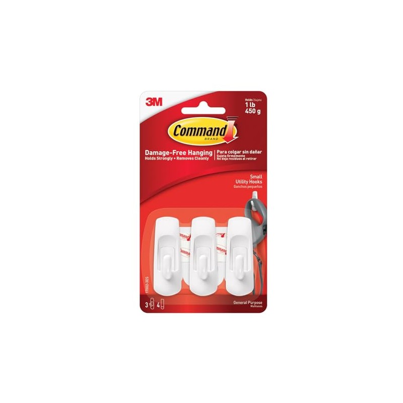 3M Command 17002-3ES 3 Ganchos Blancos Chicos
