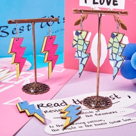 Cheriswelry DIY Lightning Bolt Wooden Large Pendant Dangle Chams with Stainless Steel Jump Rings Earring Hooks for DIY Earring Jewellery Making Kit Craft Supplies