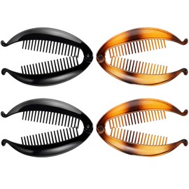 Pack of 4 Women’s Banana Clips Fish Clips Banana Fish Combs Wide Tort Toned Comb Long Hair Clips Fish Handle Slide Size 14 cm Style B