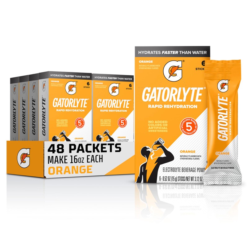 Gatorlyte Powder, Orange, Makes 20 Fl Oz (Pack of 48)